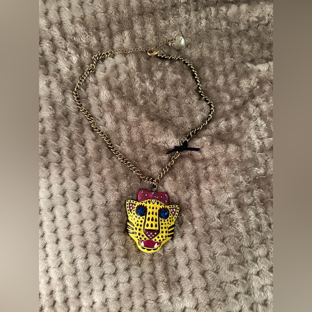 Betsey Johnson Enamel Tiger Head Necklace